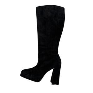 Colin Stuart Knee High Platform Boots Womens 7 Black Suede Retro 70s